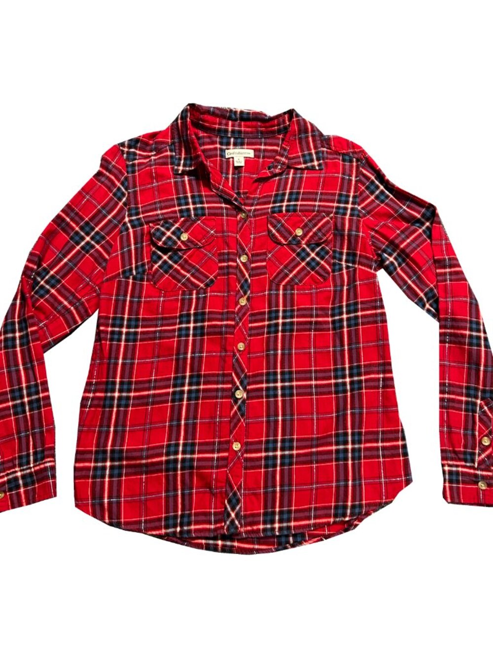 Women's Croft & Barrow Red and Navy Plaid Button-Down Flannel Shirt